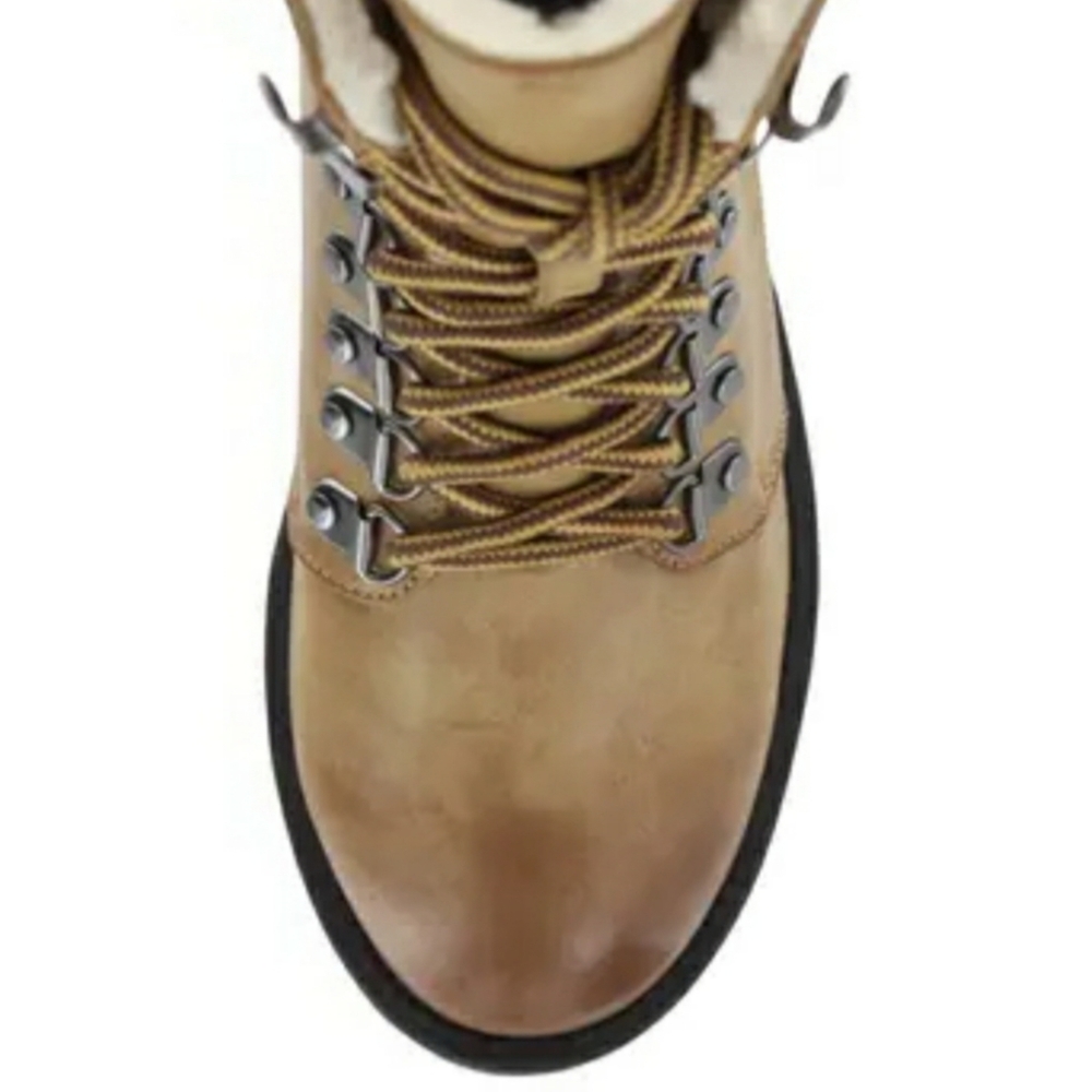 Faux Shearling Marled Knit Cuffed Combat Boots - Picture 4 of 4